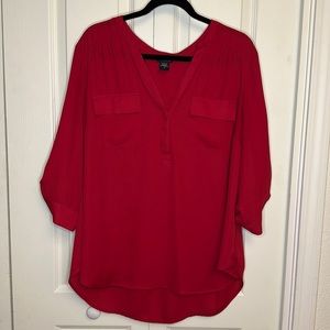 Torrid Red Sheer Red Roll Up Sleeves V-Neck with Front Pockets Size 2X